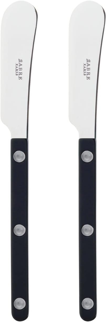 Sabre Paris - Set of 2 Spreader Black Knives 5.5 inches - Bistrot Collection - Perfect for Butter, Tapenades, Spreads - Stainless Steel & Nylon - Dishwasher Safe - Black - Brilliant Finish