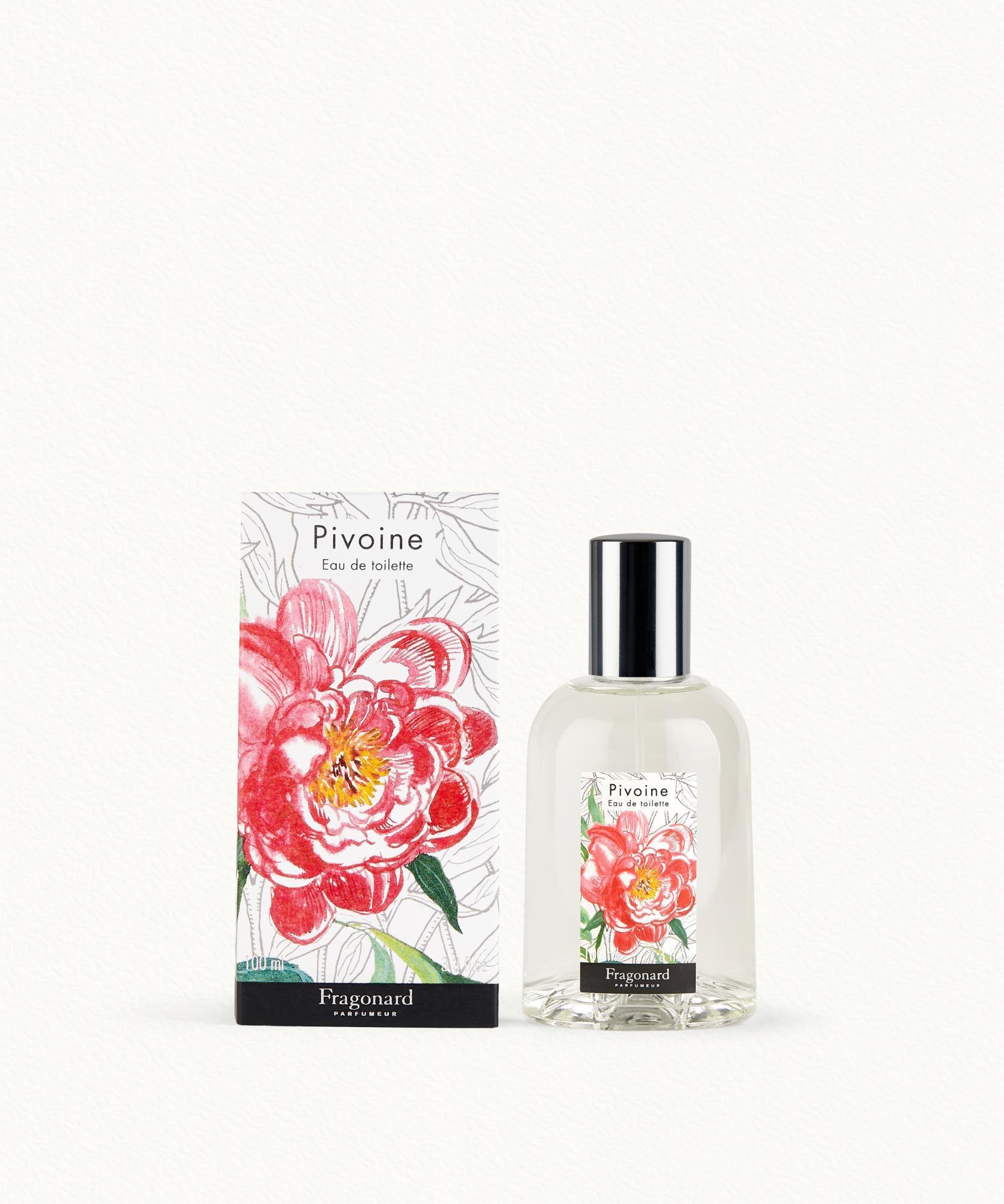 Fragonard Pivoine Eau de Toilette 100ml refillable glass bottle on white background
