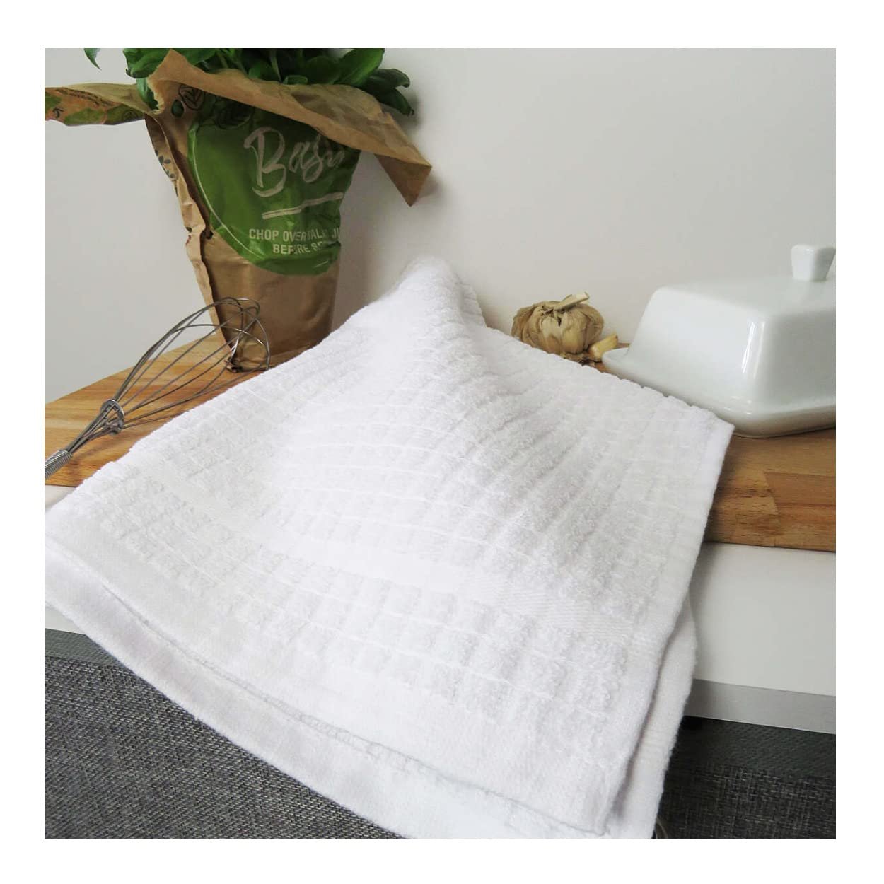 samuel lamont Poli-Dri Cotton Kitchen Tea Towel | Set of 6 | White