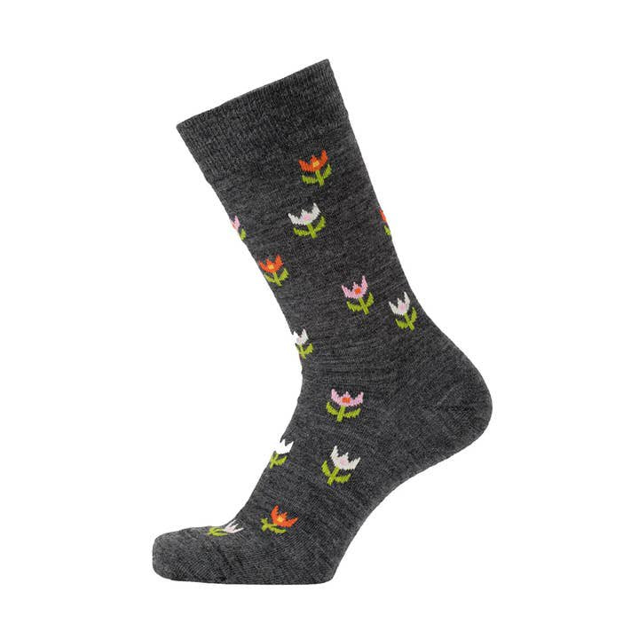 Merino Wool Socks "Tulip" Large (EU 40-45) Grey by Bengt & Lotta Novelty Unisex All Year Use