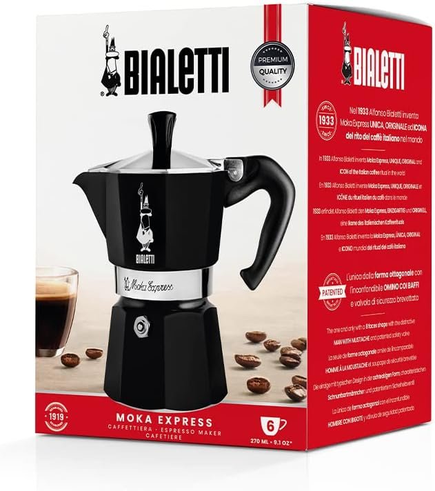 Bialetti Moka Express For Espresso Maker | Black (6 Cups)