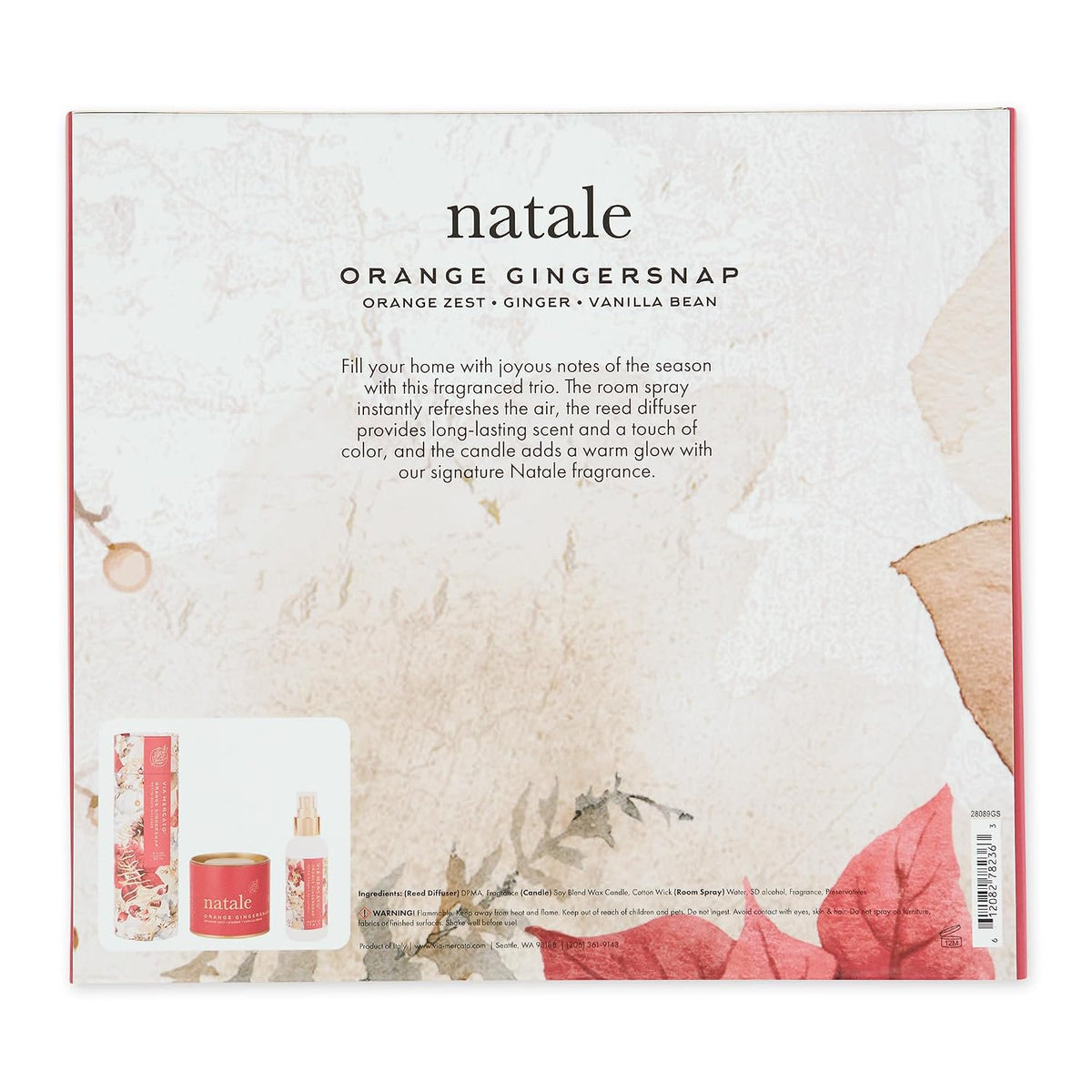 Via Mercato Natale Orange Gingersnap Home Fragrance Gift Set | Candle, Diffuser & Spray