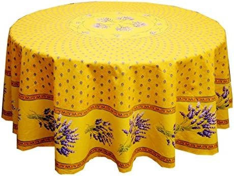 Le Cluny French Provence Tablecloth, Lavender Yellow  60" x 84" Rectangular, Coated Cotton Easy Care
