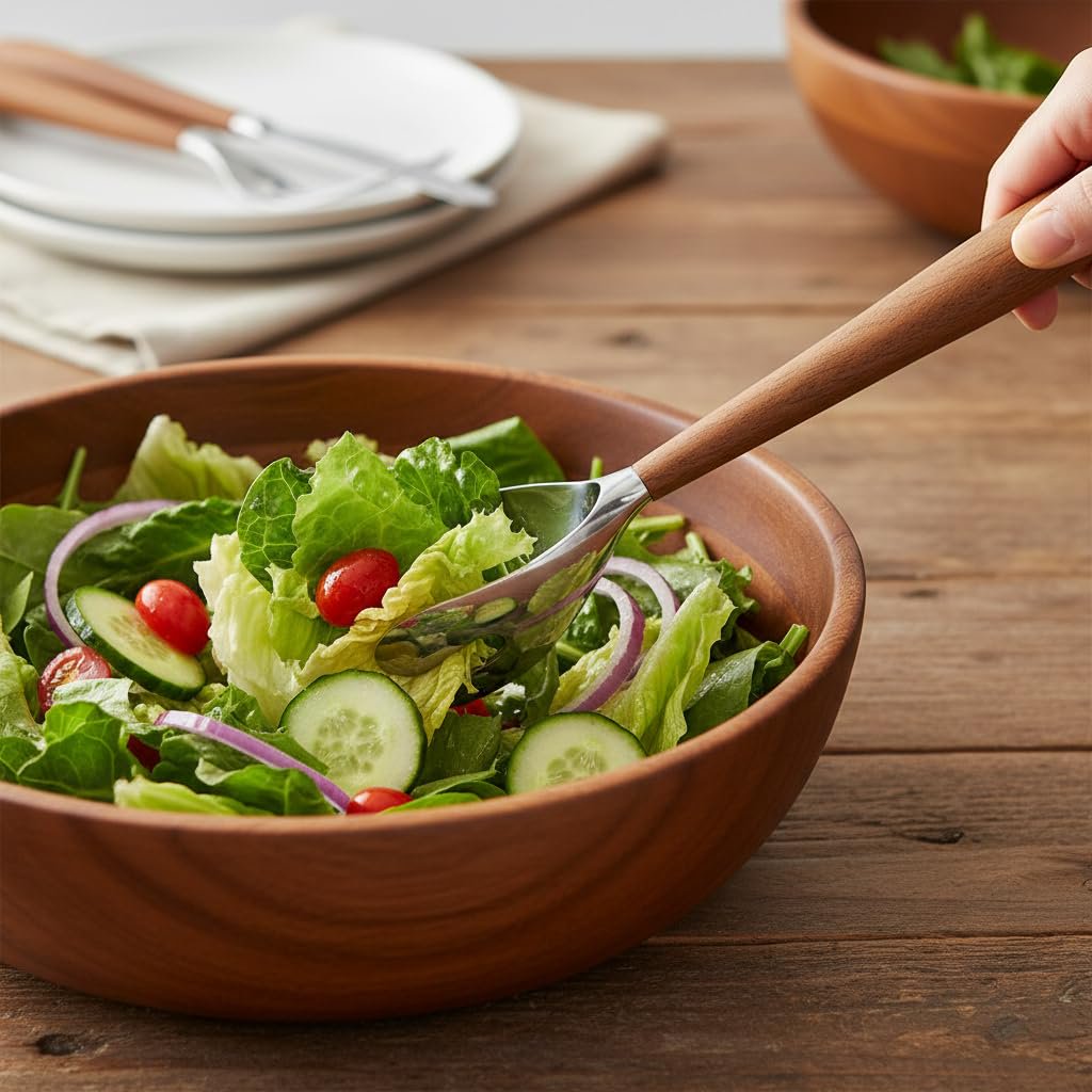 Nambé Curvo Serving Fork paired with Curvo Serving Spoon on table