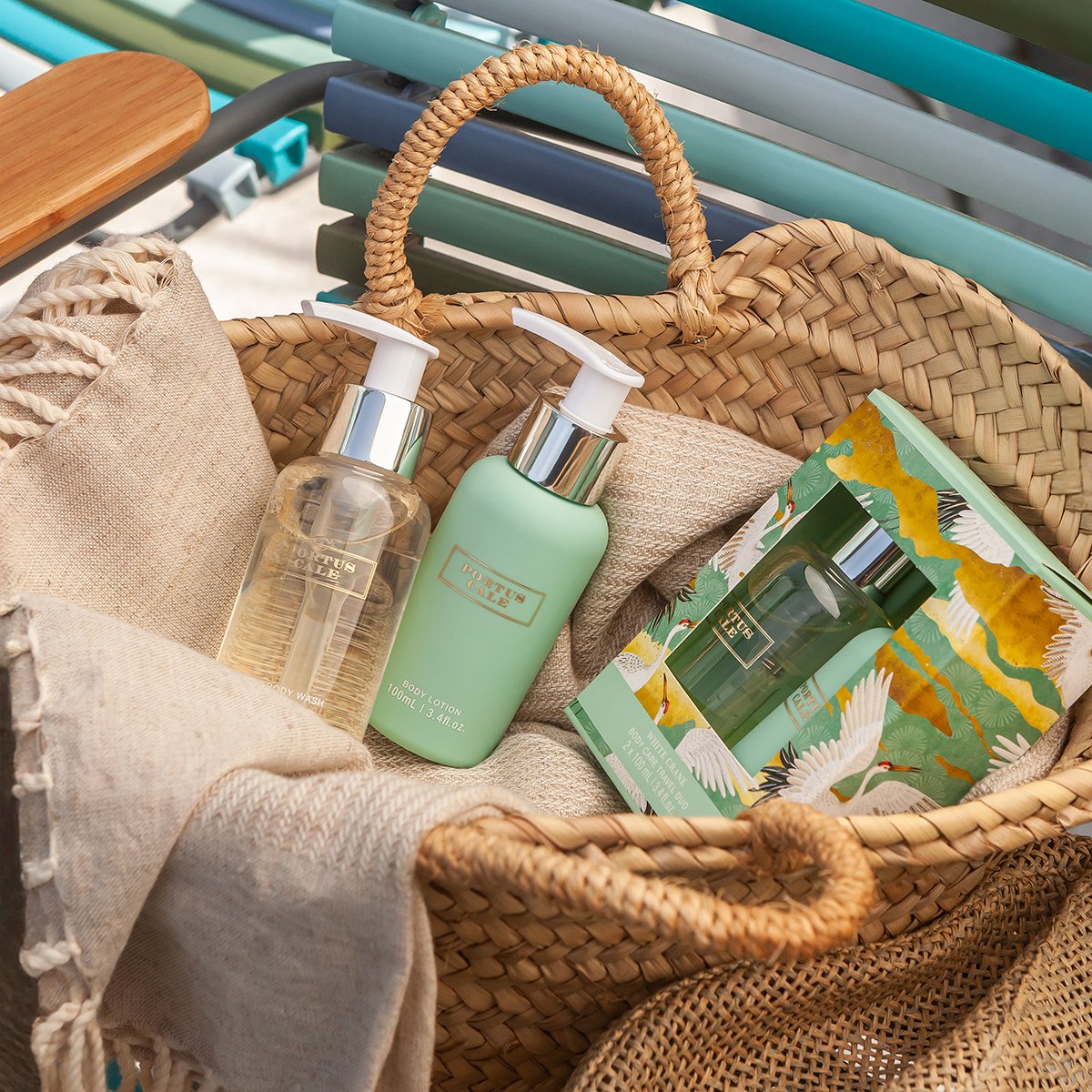 Portus Cale White Crane Body Care Travel Set | Yuzu, Vetiver & Mandarin | Body Lotion & Wash