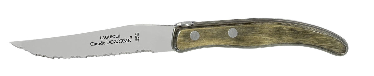 Claude Dozorme Steak Knives Set-6 Berlingot Everwood Mixed Colors Handles and Satinless Steel Blades