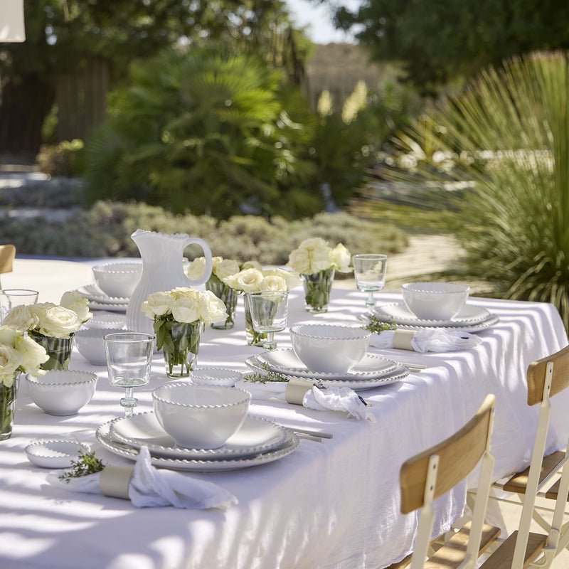 Costa Nova Pearl 30-Piece Dinnerware Set, Fine Stoneware Dishes for 6, Glossy White with Hand-Finished Pearl Rim, Made in Portugal