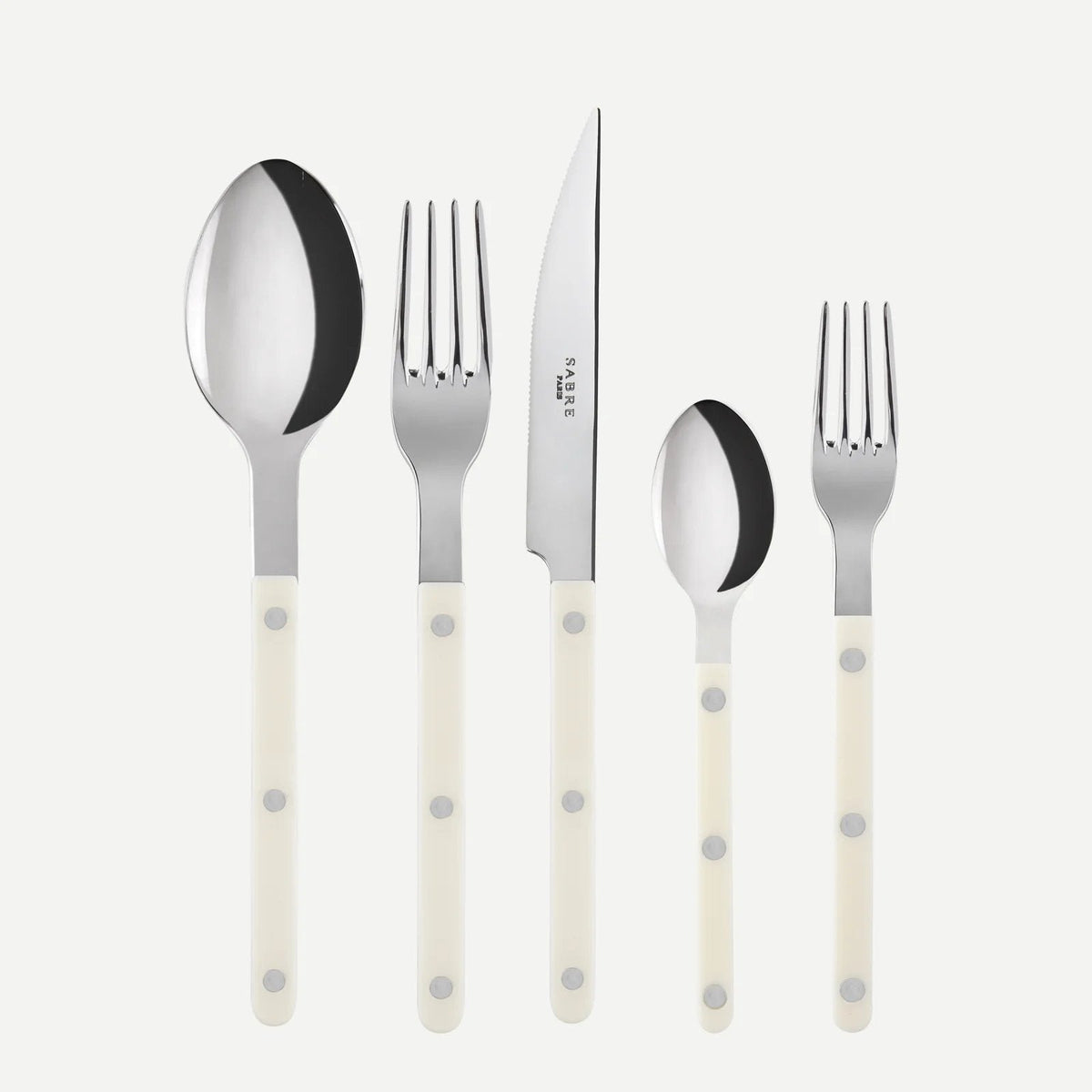 Bistrot Flatware Set 5 Piece Place Setting | Shiny Ivory