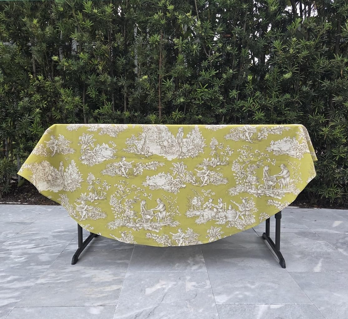 TABLUXE LINENS Provence 70-Inch Round Tablecloth French Coated Cotton Easy Care Green-Lime Versailles