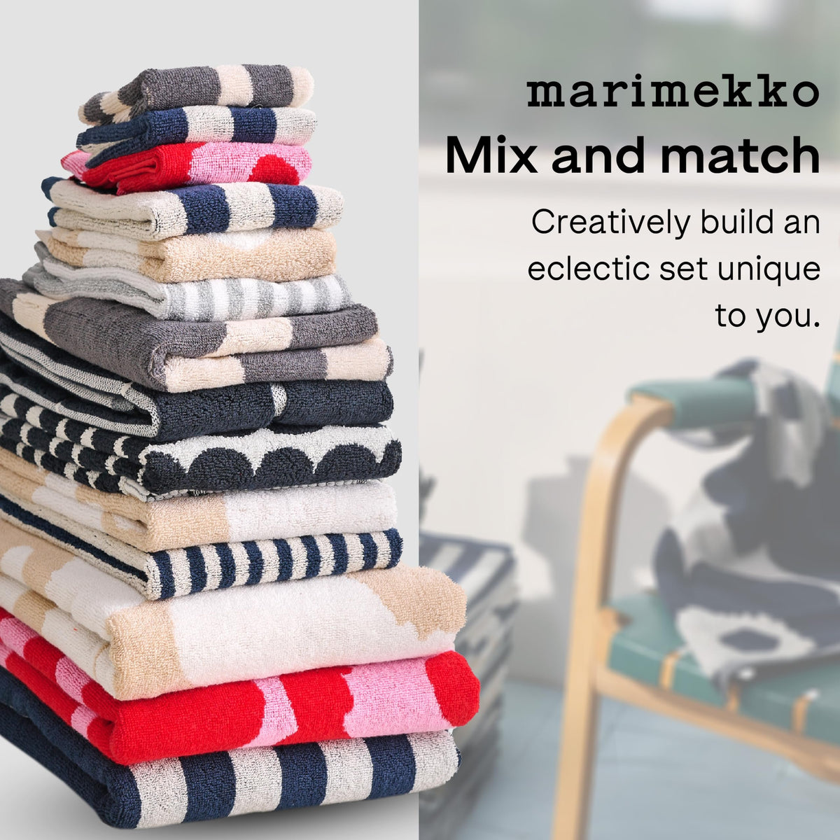 MARIMEKKO Unikko Terry Cotton Hand Towel (Dark Blue) – Floral Patterned Hand Towels – 28 in x 20 in