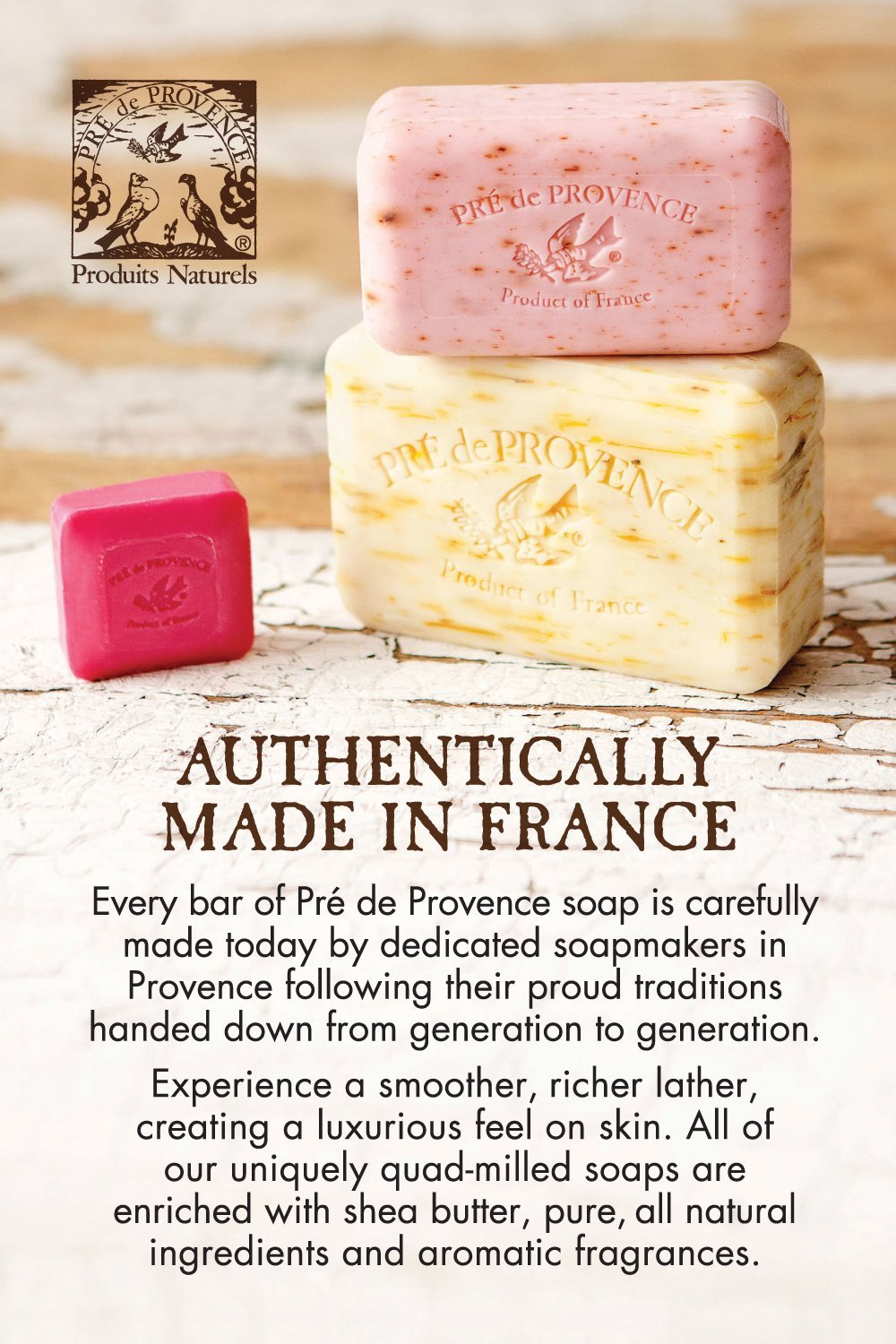 Pre de Provence Rose Petal Soap Bar Quad-Milled Shea Butter