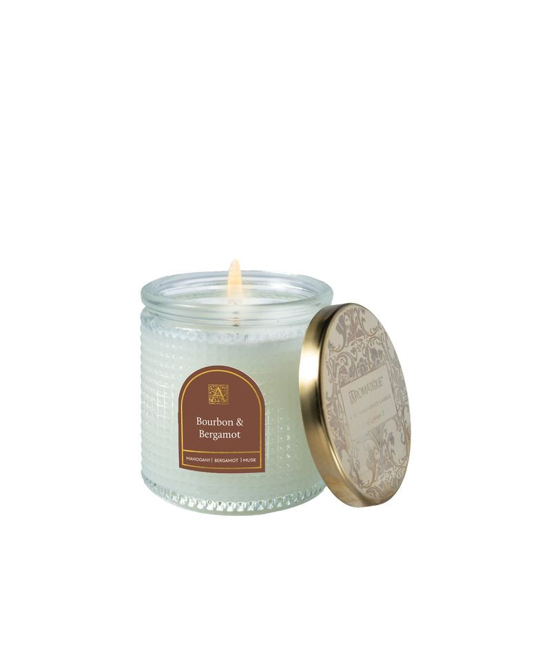 Bourbon & Bergamot Textured Glass Scented Candle | Warm Citrus & Cashmere Musk