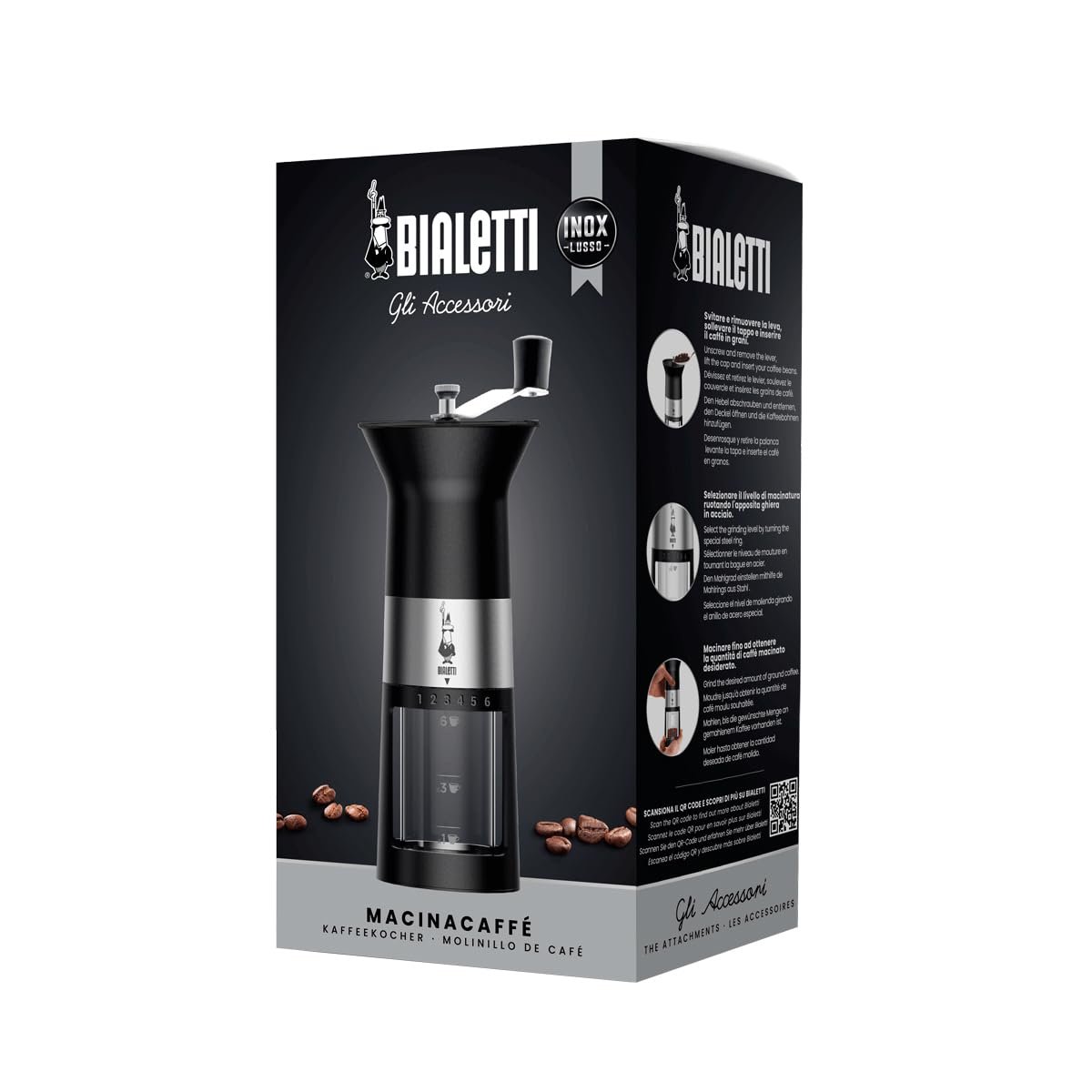 Bialetti Stainless Steel Manual Coffee Grinder Black
