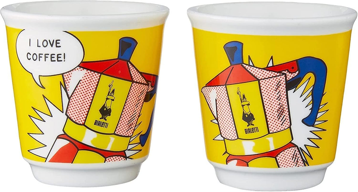 Bialetti - Mini Express Lichtenstein: Moka Set (Coffee Maker 2-Cup (2.8 Oz), Yellow)