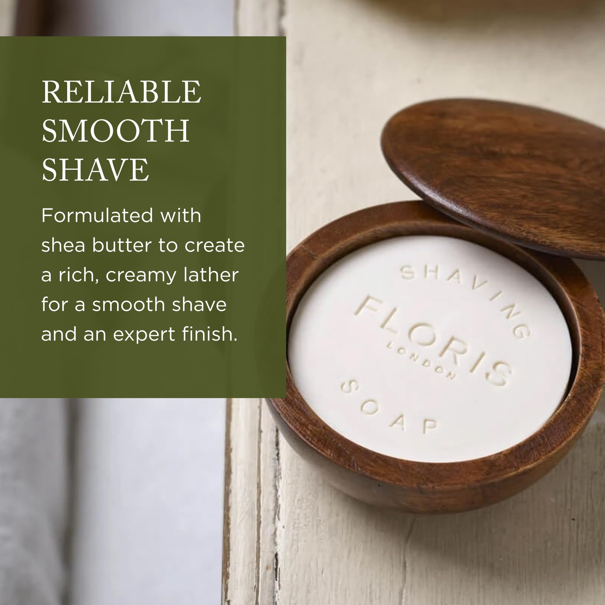 Floris Elite shaving soap close-up with lather
