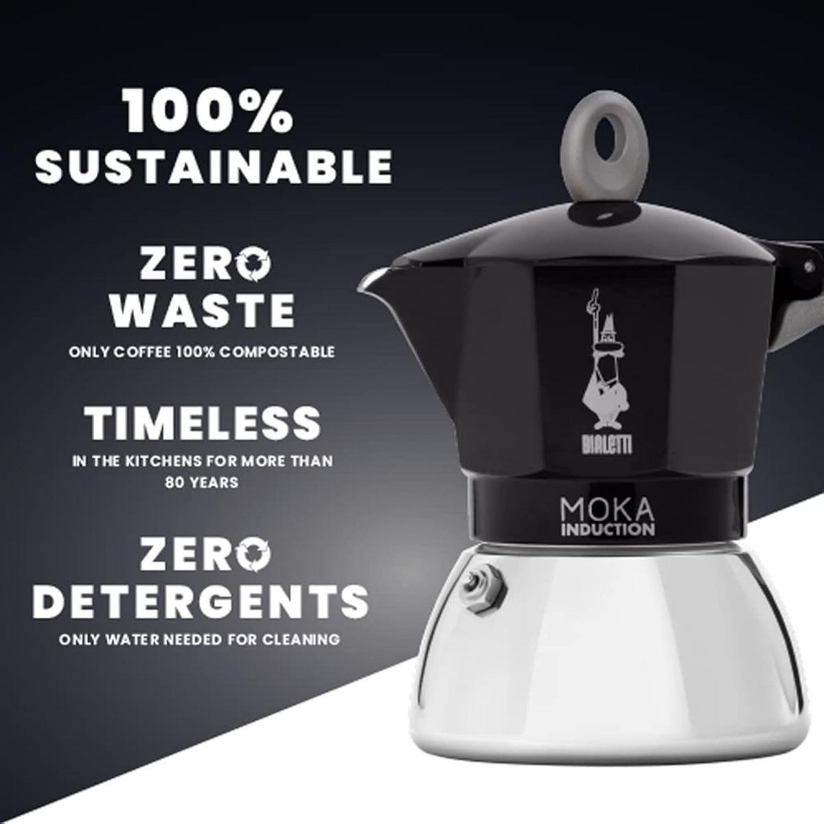 Bialetti Moka Induction Stovetop Espresso Maker | 6 Cup | Black