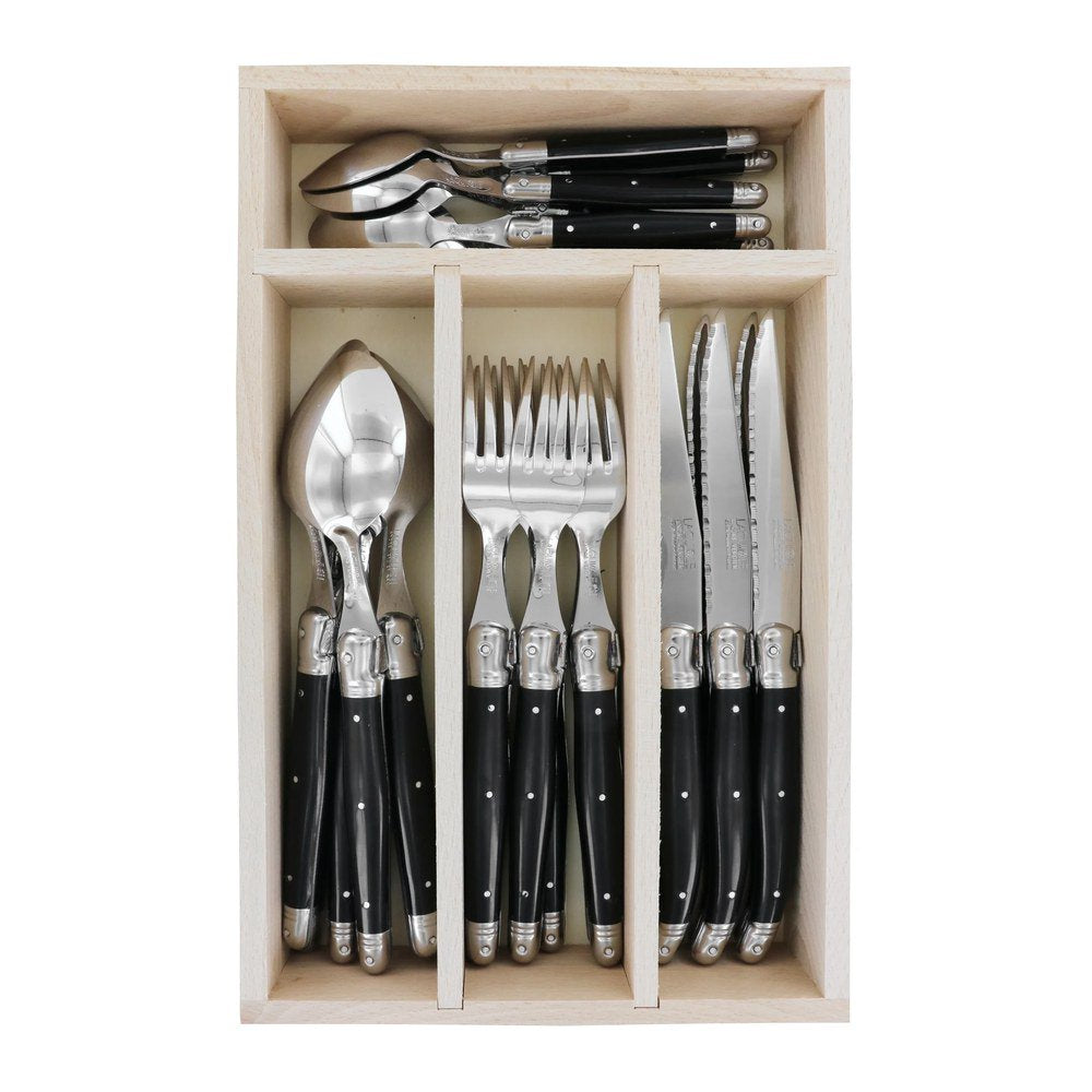 André Verdier Laguiole Debutant 24 piece flatware set with black handles
