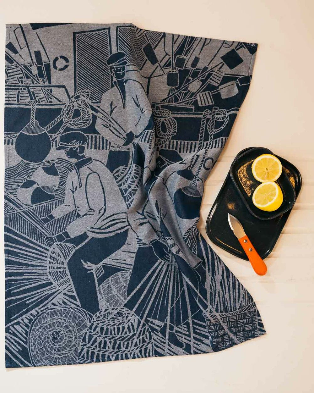 Moutet Tissage French Kitchen Tea Towel Jacquard Marins aux Paniers Sailors