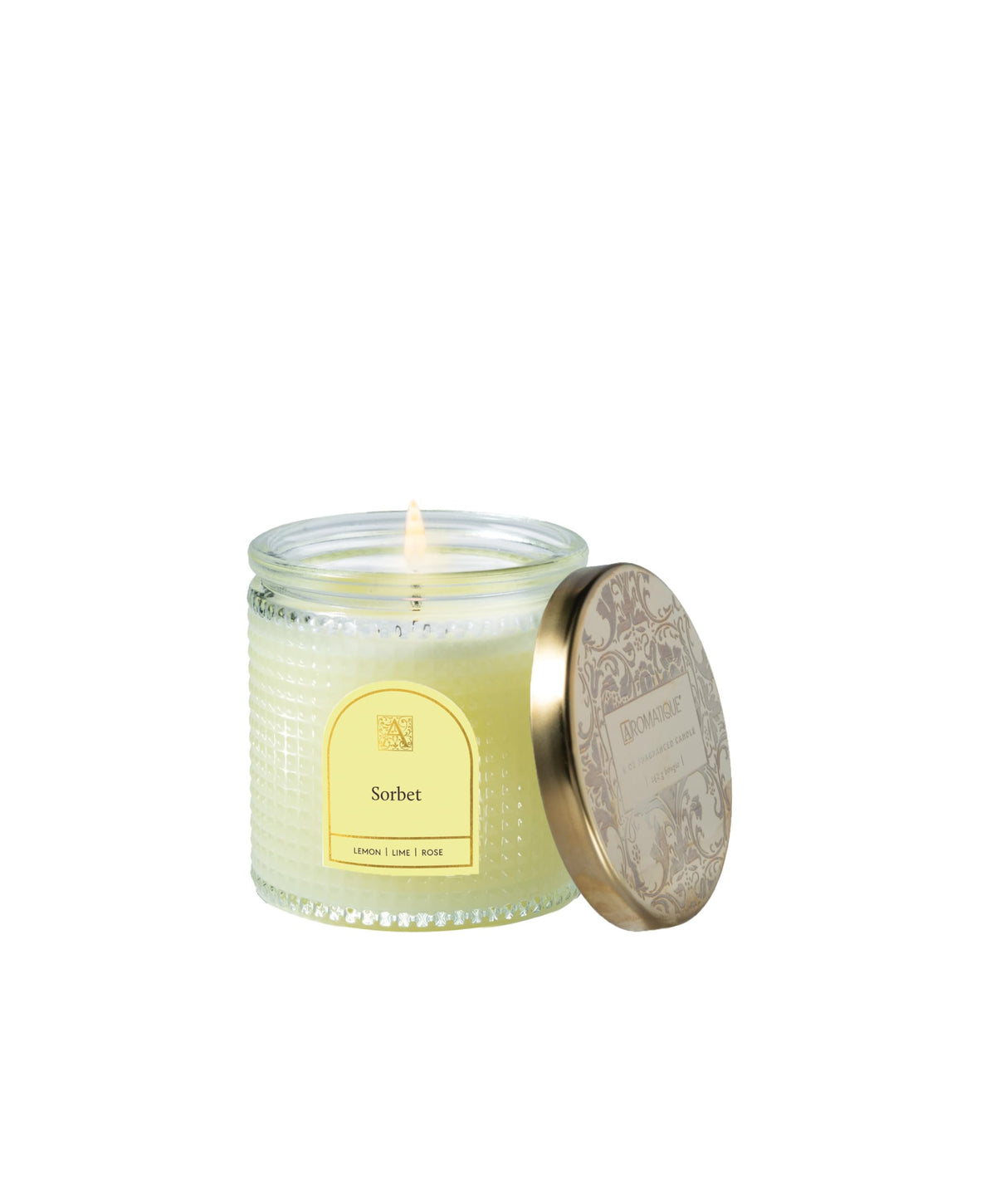 Aromatique Sorbet Scented Jar Candle 6 oz – Textured Glass Candle with Metal Lid, Long Lasting Home Fragrance