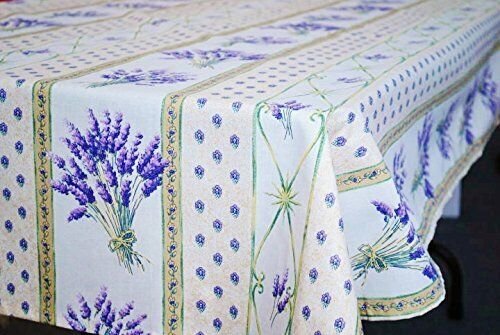 Le Cluny Lavender Cream Coated Provencal Tablecloth | Easy-Care Cotton | Multi-Size 