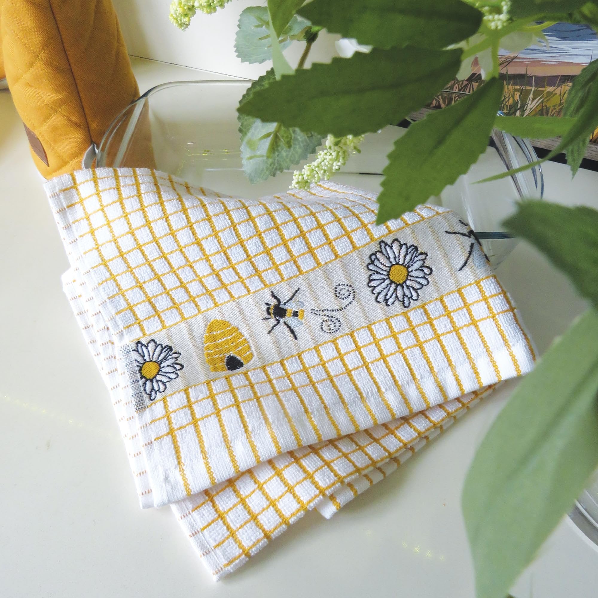 Poli-Dri Cotton Kitchen Tea Towel | Bees Yellow