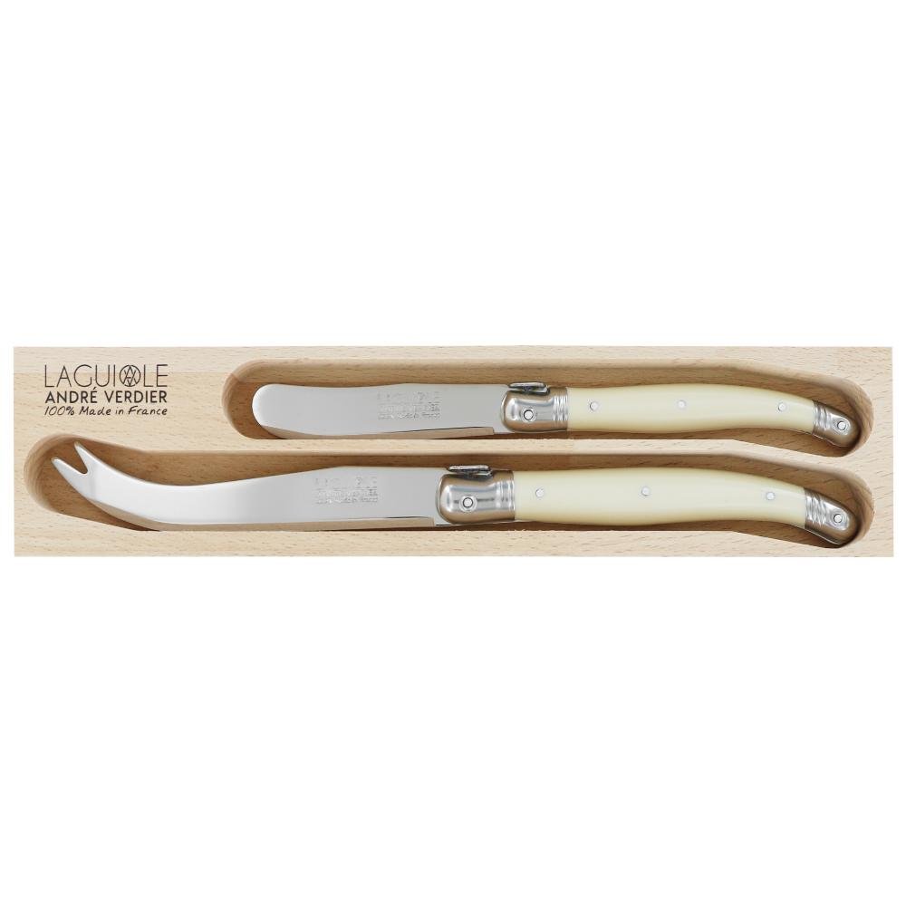 Andre Verdier Laguiole Debutant Breakfast Knife Set | Large Cheese Knife & Butter Spreader | Ivory Handle