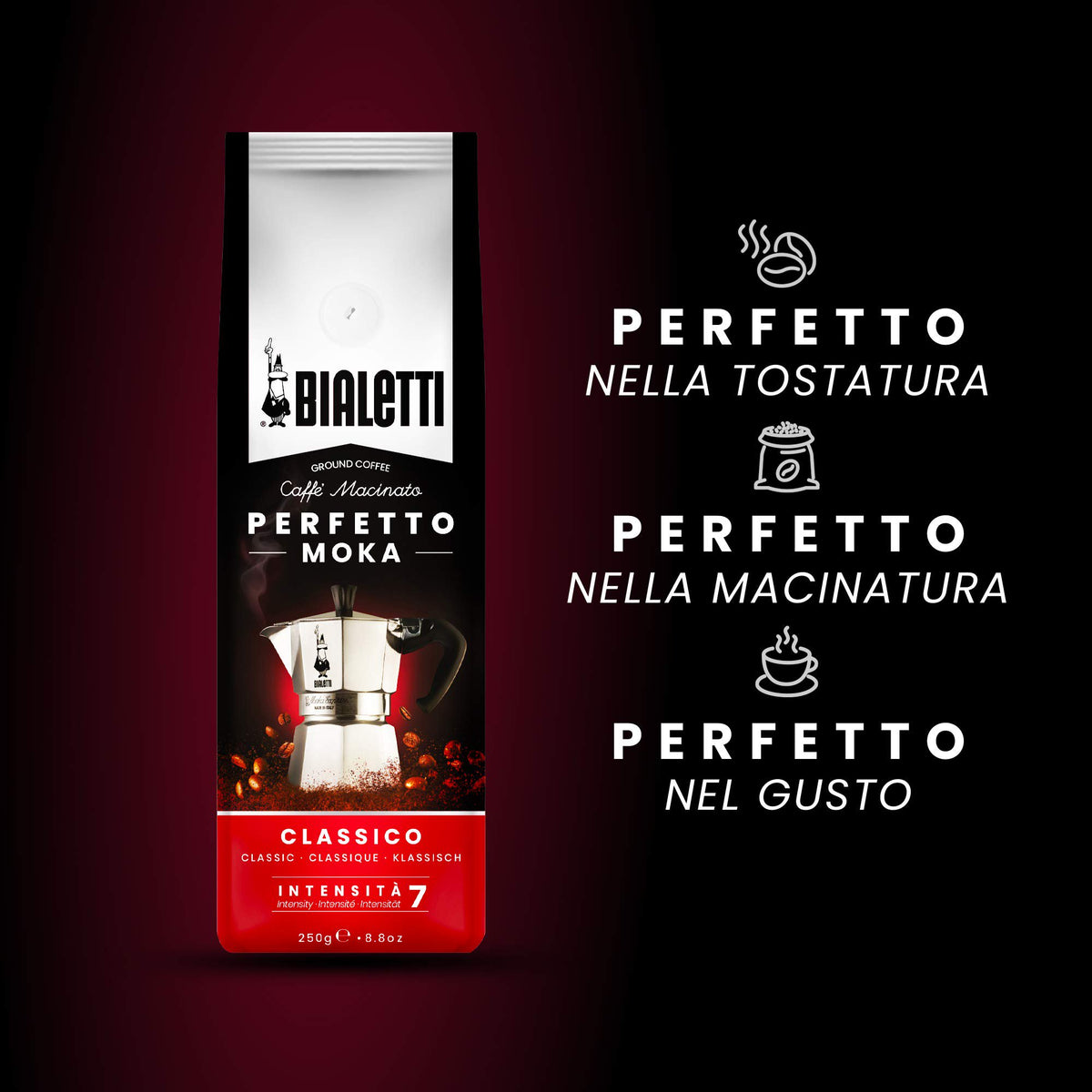Bialetti Perfetto Moka Ground Coffee | Aroma-Saving Valve | 8.8 oz