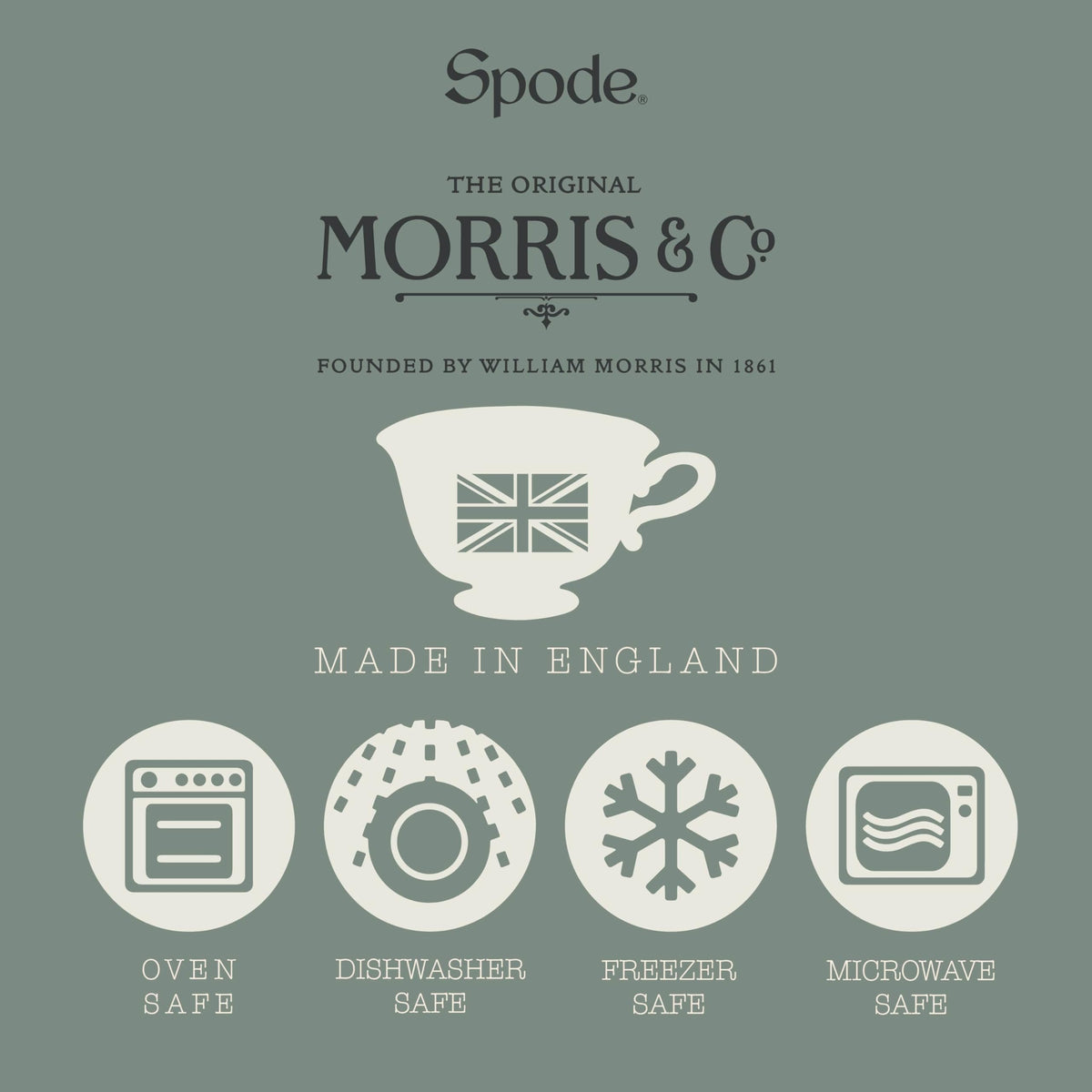 Spode Morris & Co Cereal Bowl | Set of 4 Bowls with Assorted Design for Fruit, Acai and Desserts | 7.5 Inch Bowls made of Fine Earthenware | Microwave and Dishwasher Safe | Made in England