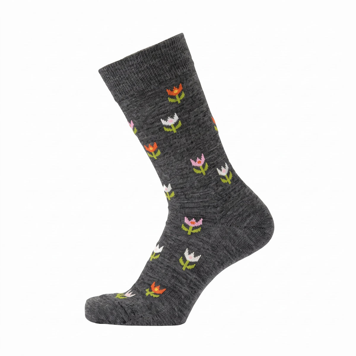 Bengt Lotta Tulip Merino Wool Socks Grey Unisex Swedish Folk Art Design Made Sweden