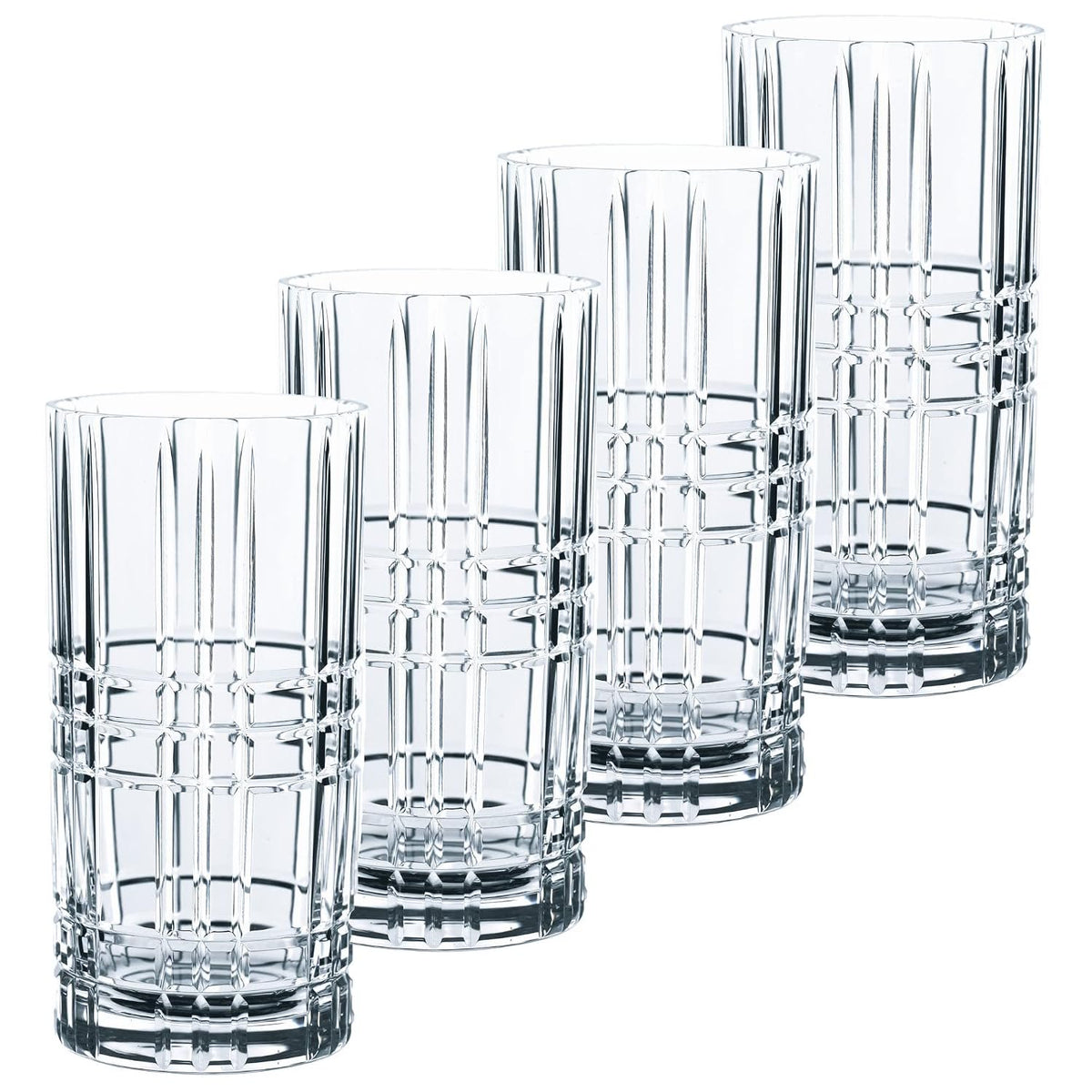 Nachtmann Square Long Drink Glass Set of 4 Crystal Geometric Cut Clear