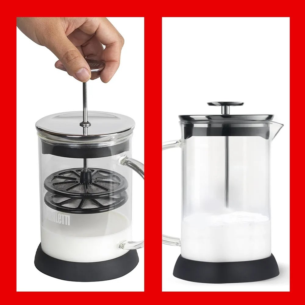 Bialetti Manual Glass Milk Frother – Easy Foam Maker for Coffee & Lattes