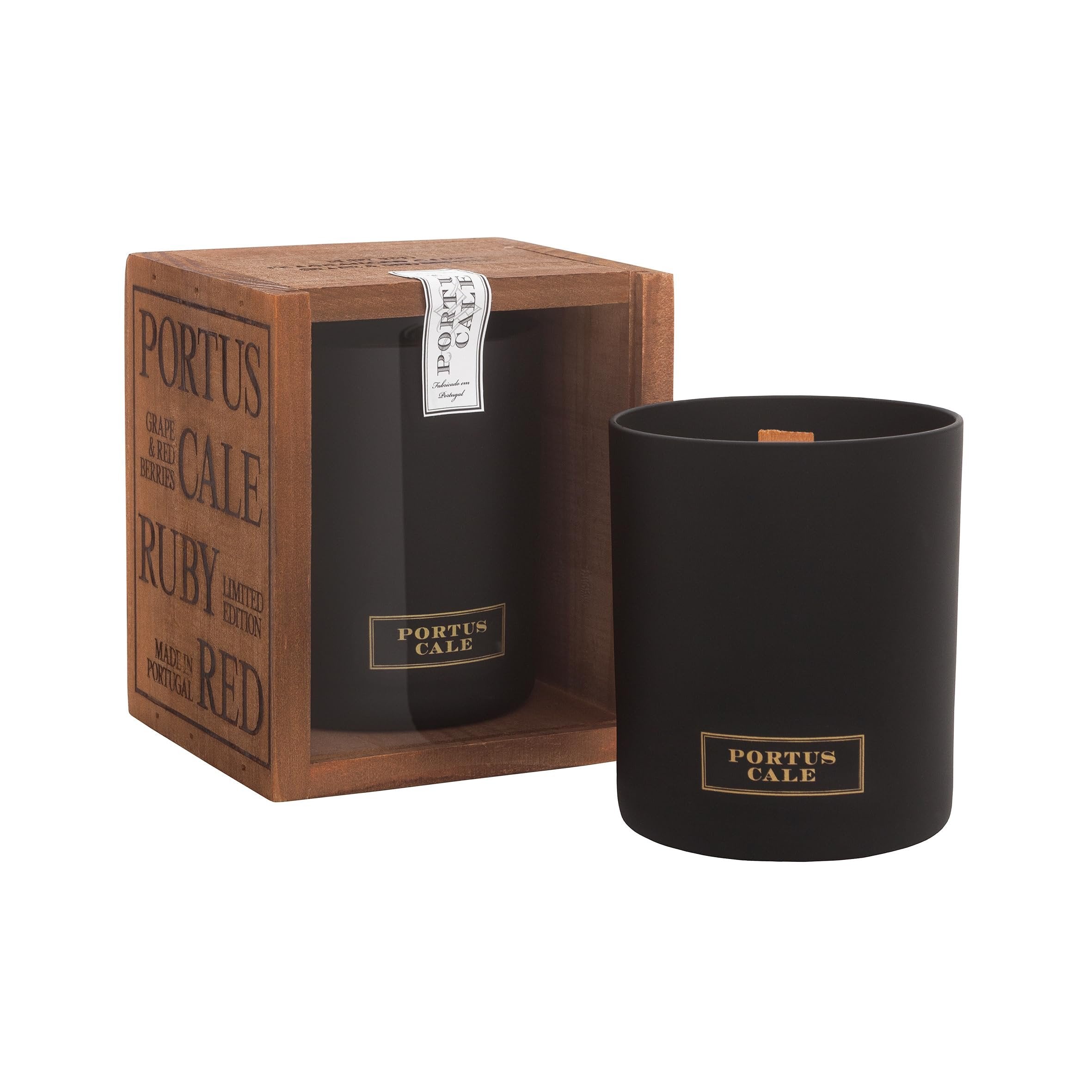 Portus Cale Ruby Red Aromatic Candle in a Porcelain Vase & Wood Gift Box | Grape & Red Berries