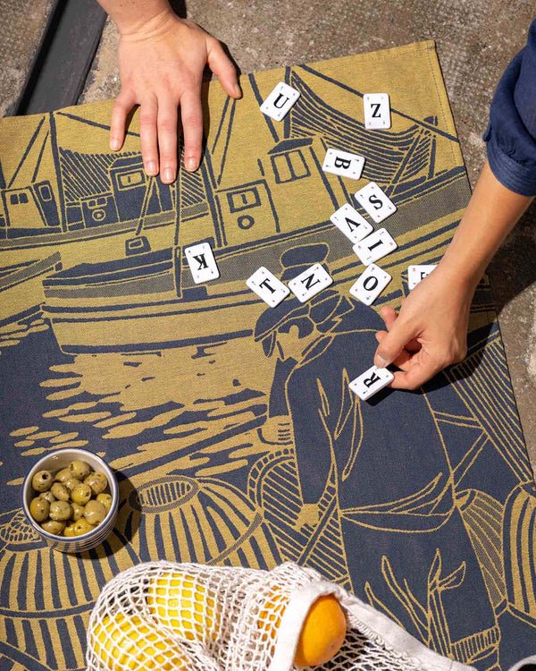 Moutet Tissage French Kitchen Tea Towel Jacquard Pêcheurs aux Casiers Fishermen