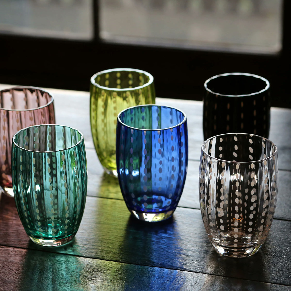 Zafferano Perle Tumblers Mouth-Blown Glass | Multi-Color | Set of 6 (10.8oz)