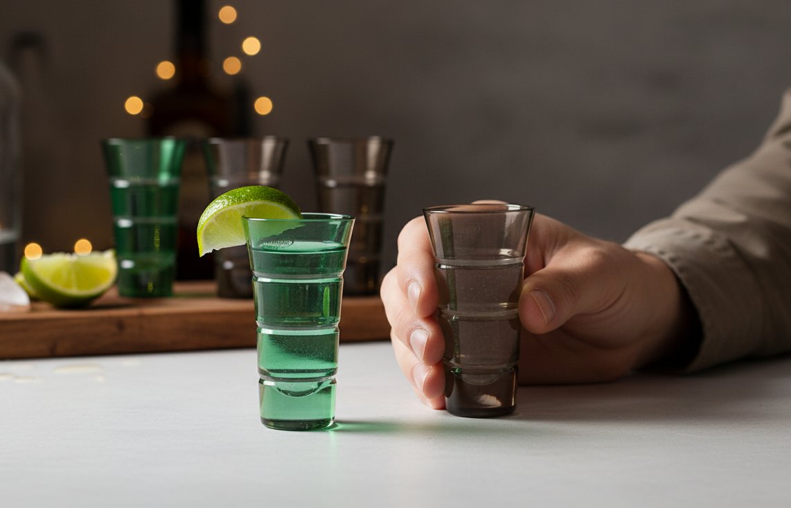 Green & Gray Color Shot Glass Set | Mouth-Blown Barware | Set of 6