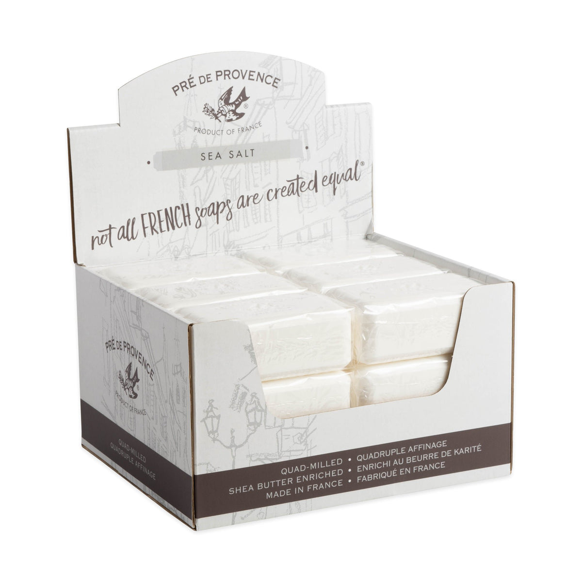 Pre de Provence Quad-Milled French Soap Bar, 250g x 12 Pack - Sea Salt with Shea Butter