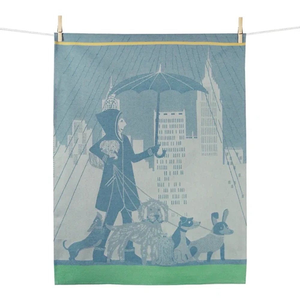 Moutet Dog Walker NYC Kitchen Tea Towel – Jacquard Woven 100% Cotton, Made in France