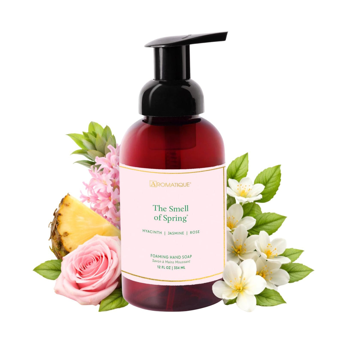 Aromatique The Smell of Spring Foaming Hand Soap Floral Moisturizing Luxury Hand Wash With Aloe Notes of Pineapple, Green Hyacinth, Jasmine, Rose, Vanilla Luxury Bathroom Kitchen Sink Decor 12oz