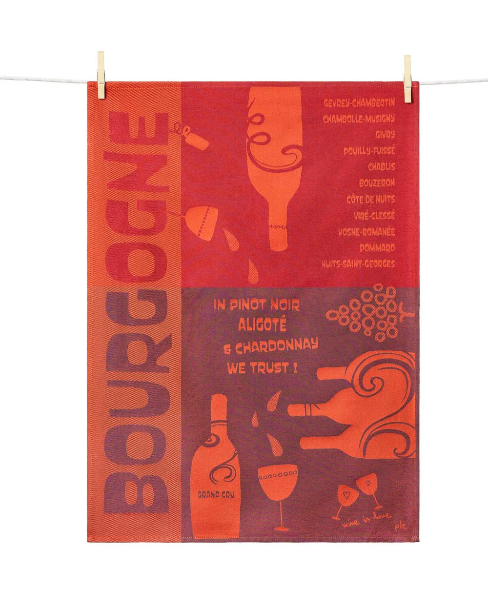 Moutet Tissage French Kitchen Tea Towel Jacquard Cotton Bourgogne Burgundy