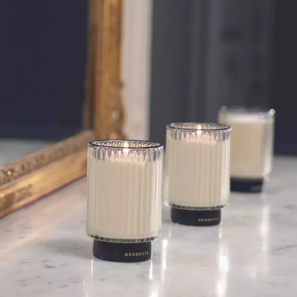 Geodesis luxury scented candle – 75-hour burn in ribbed glass jar