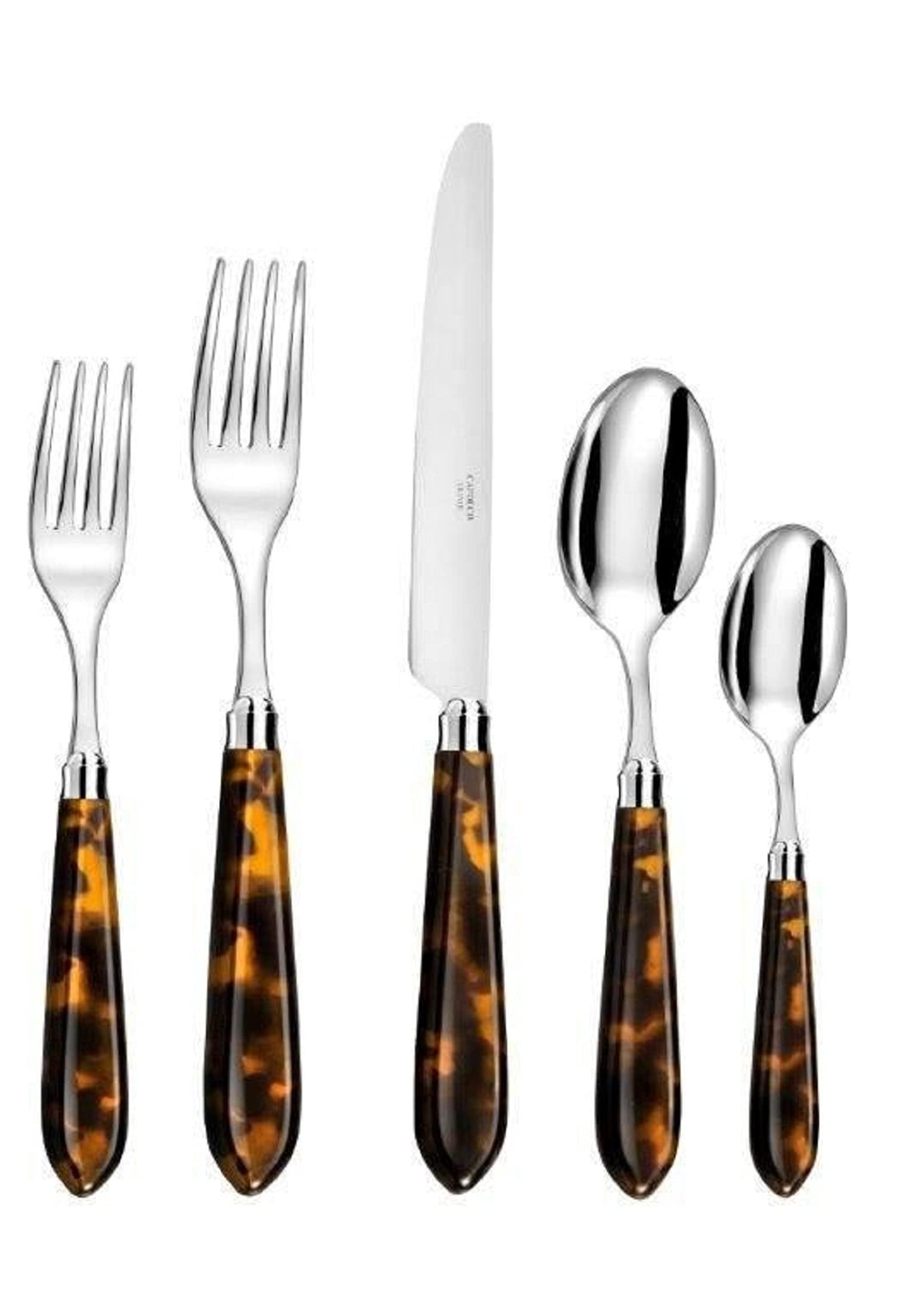Capdeco Omega Tortoise 5-Piece Flatware Set | French Stainless Steel Place Setting