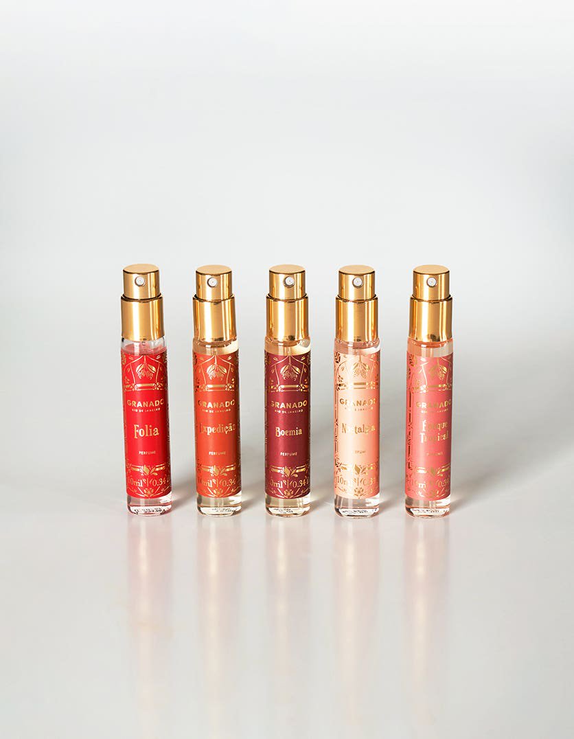 Granado Tropical Exuberance 5 perfume bottles 10ml close-up Époque Tropical Boemia Folia
