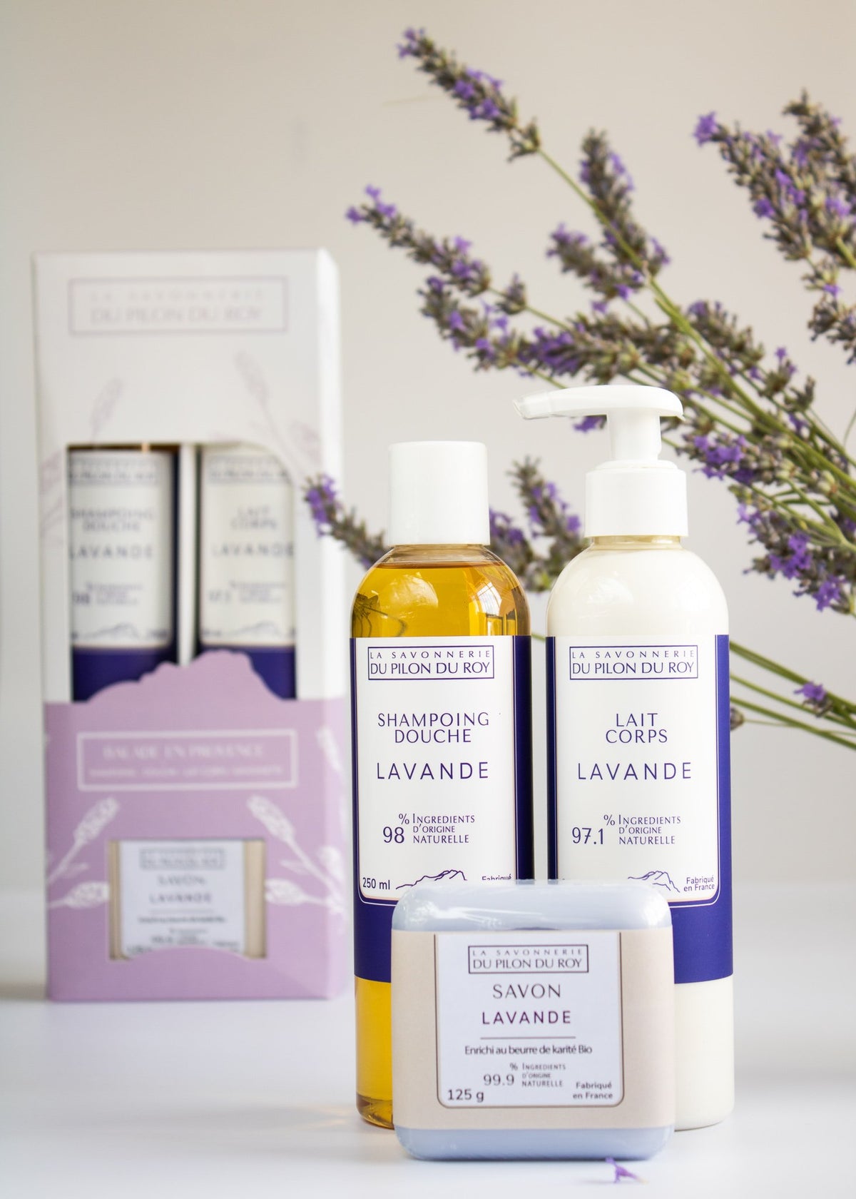 Lavender Coffret Body Care Gift Set | Shower Gel, Body Milk and Bar Soap | Lavander Essential Oil