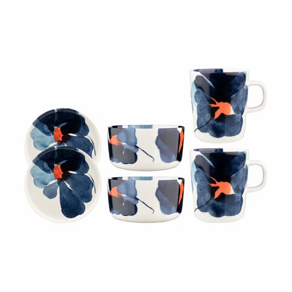 Marimekko Oiva Valssi 14oz Large Mug - White Stoneware with Blue Floral Design