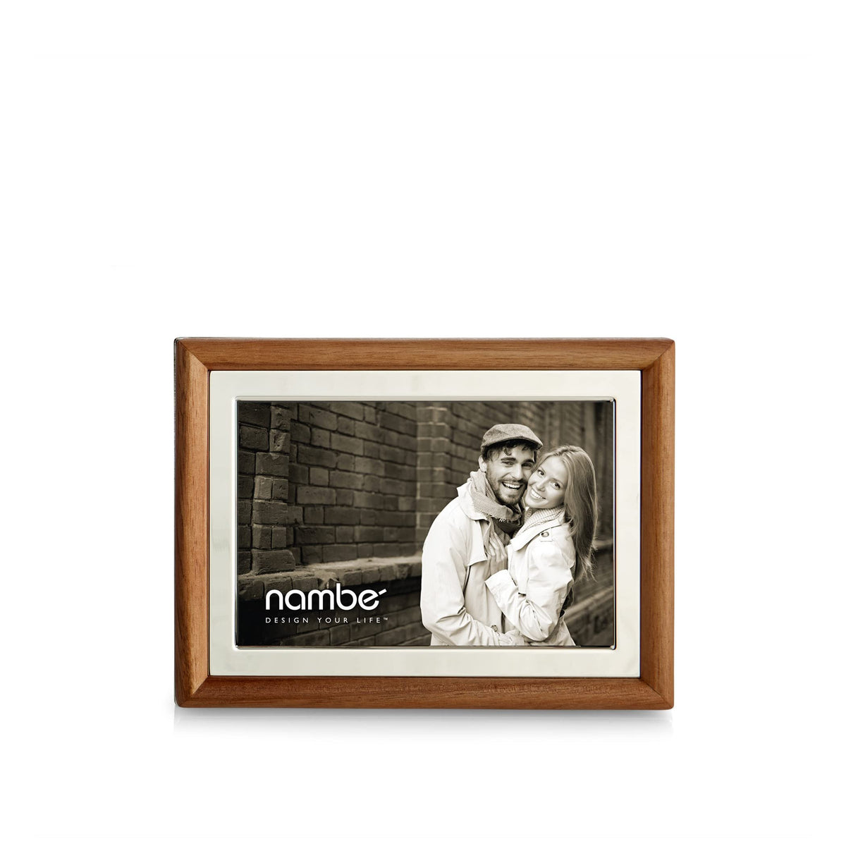 Nambé Hayden Picture Frame 4x6 in silver plate and acacia wood
