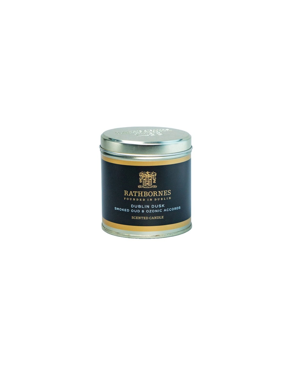 Rathbornes Dublin Dusk Scented Natural Wax Candle Tin (Smoked Oud & Ozonic Accords)