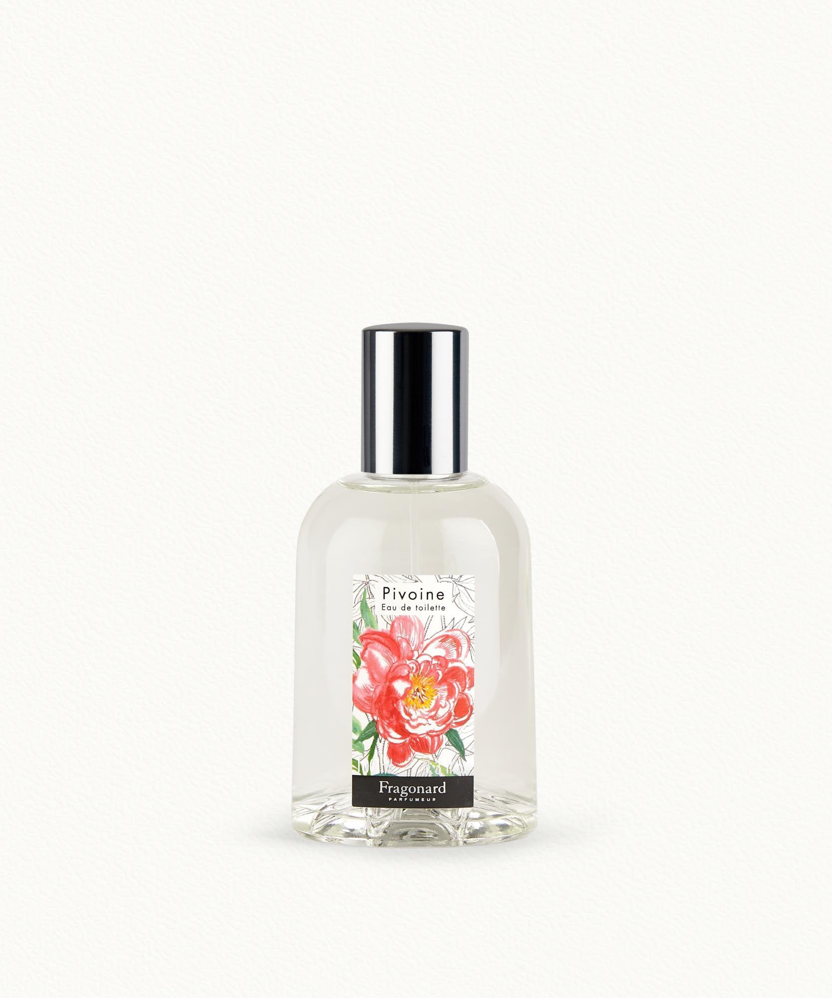 Fragonard Pivoine 100ml EDT glass bottle close-up Grasse France
