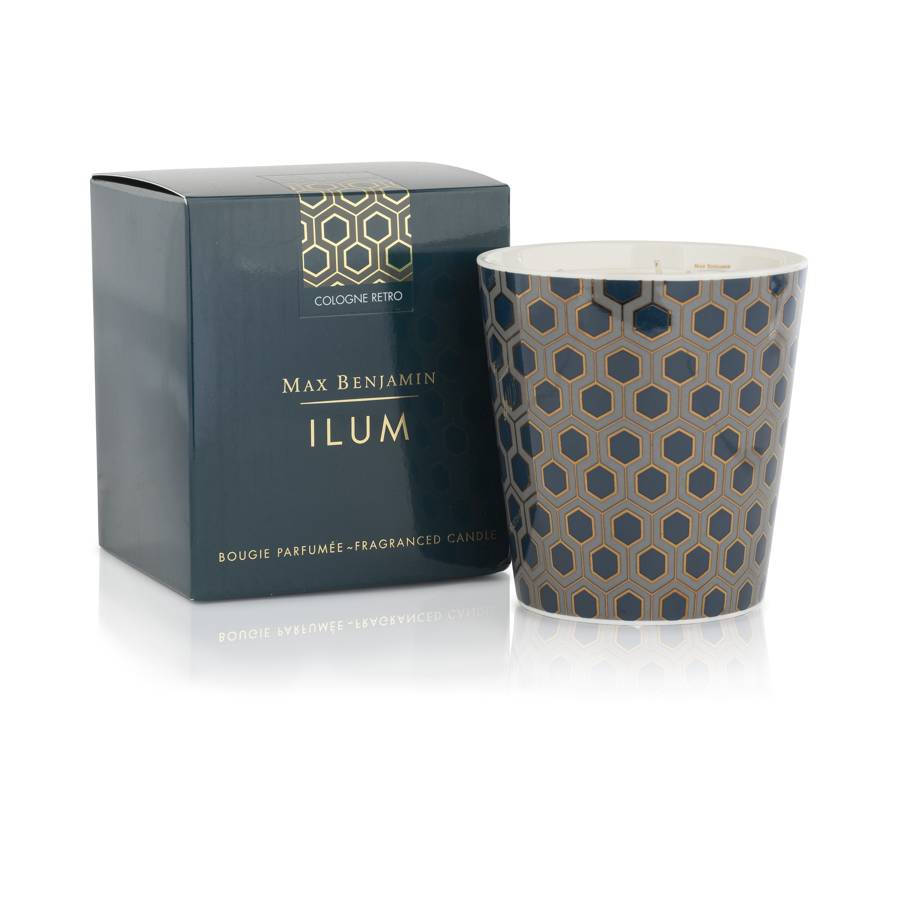 Large Ilum Cologne Retro candle 715 g with three wicks and hexagonal tile-inspired design