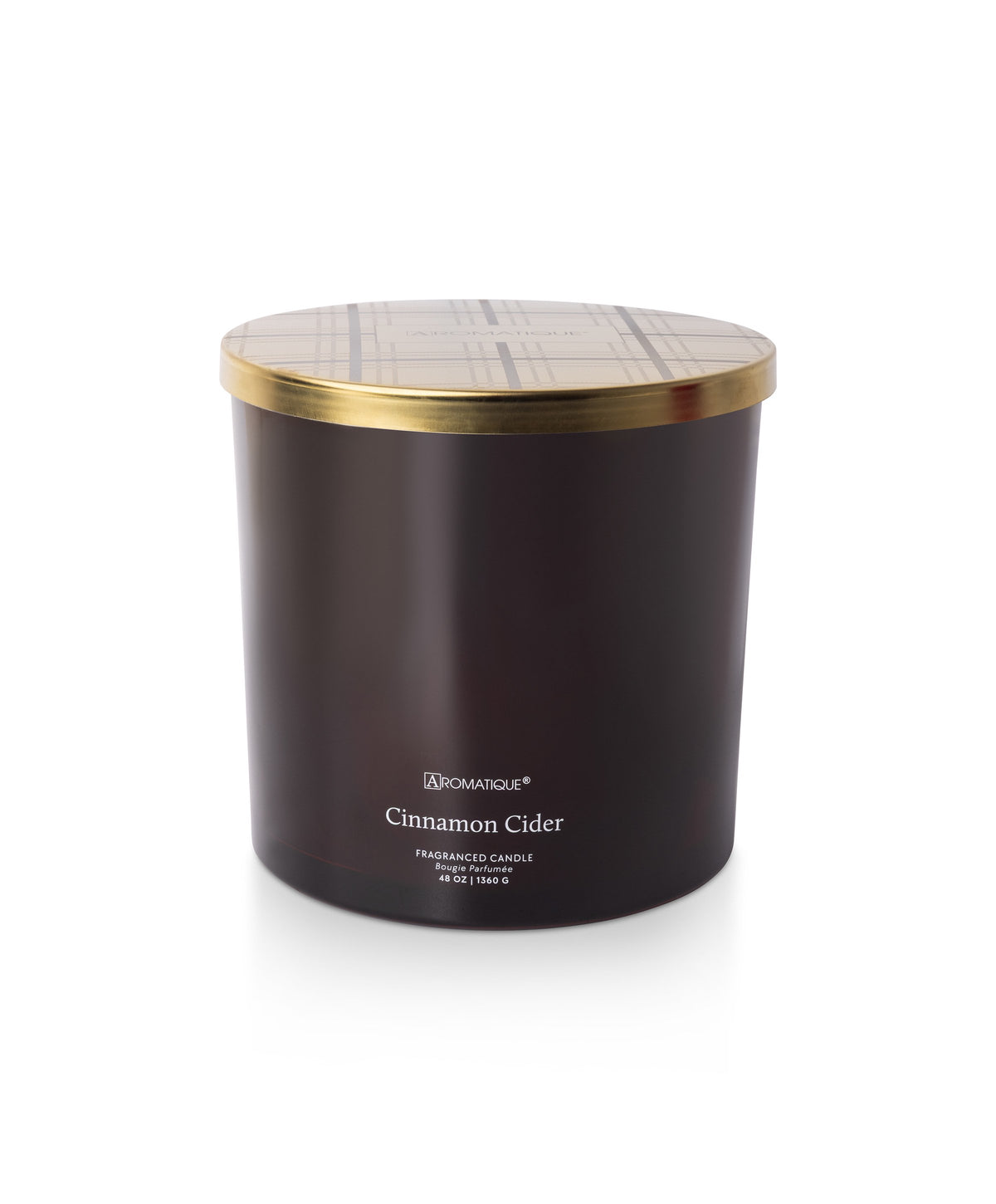 Aromatique Cinnamon Cider Foundry Candle 48oz in a Glass Jar with Gold Metal Lid