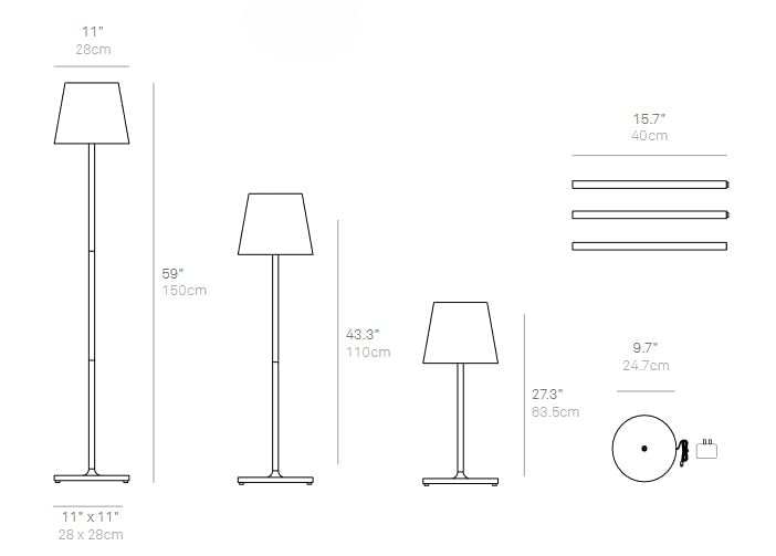 Zafferano Poldina Pro XXL Floor Lamp in Aluminum, IP54 Protection, Indoor/Outdoor use, Contact Charging Base Included, 59”, USA Plug